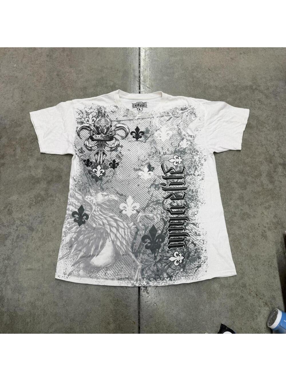 vintage mma elite spade cross angel wings white all over print shirt size large